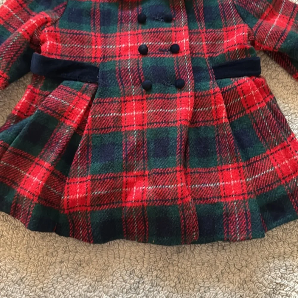 Girls Red & Green Plaid Peacoat with Matching Hat